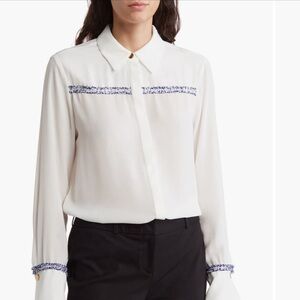 New BCBG trim long sleeve button up shirt color star white size small